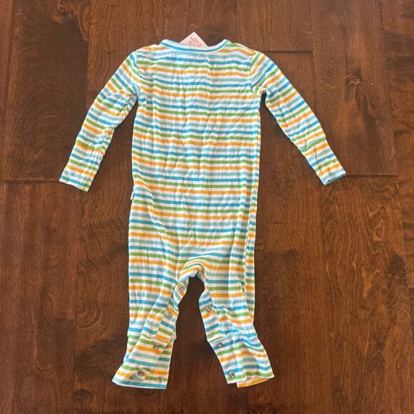 Posh Peanut Boys 6-9 Month Romper Outfit Bamboo Henley Blue Yellow Striped - Picture 6 of 6